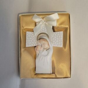White and Cream Religious Cross with Mother and Child